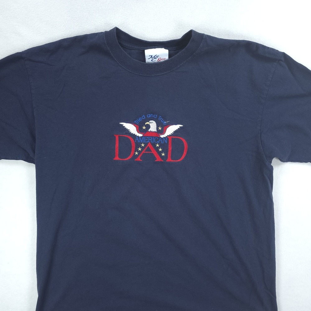 MC Sport Shirt Mens XL Blue American Dad Patriotic Graphic Tee Fathers Day USA